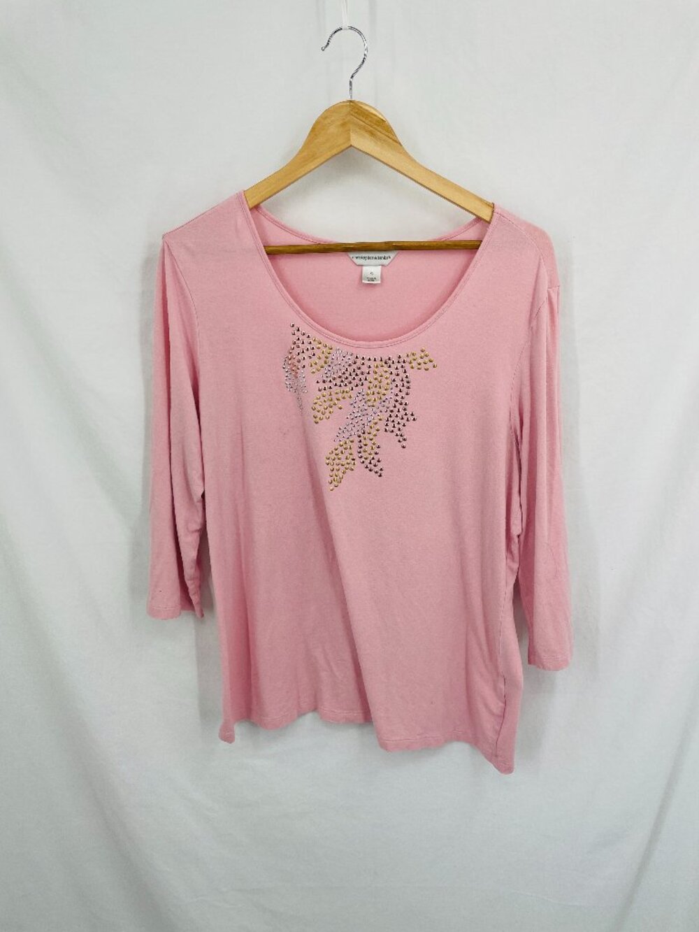 Christopher Bands Pink 3/4 Sleeve Embellished Knit Top